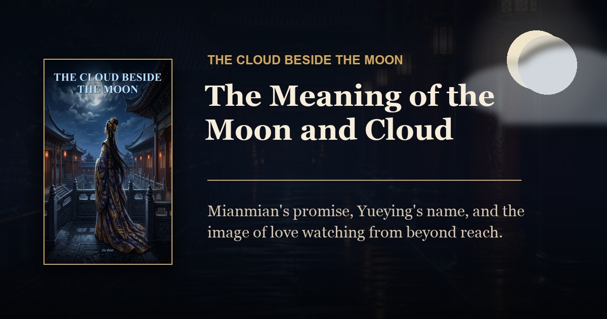 The cover of The Cloud Beside the Moon beside a moon and cloud over a dark imagined-dynasty palace background.